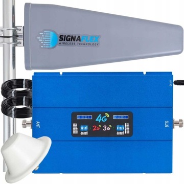 КОМПЛЕКТ УСИЛИТЕЛЯ ТЕЛЕФОННОГО СИГНАЛА 70 дБи EGSM ИНТЕРНЕТ 4G LTE + АНТЕННЫ 15 м