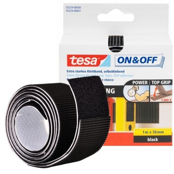 TESA TAŚMA RZEPOWA RZEP SAMOPRZYLEPNY EXTRA STRONG 1M x 50MM CZARNY MOCNY