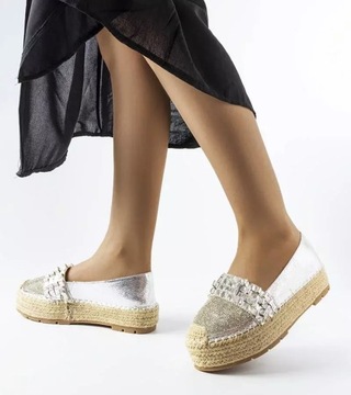 Srebrne espadryle z cyrkoniami Lauro 40