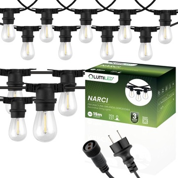 Girlanda Ogrodowa ZEWNĘTRZNA Łańcuch Żarówka FILAMENT 15m 30LEDxE27 PREMIUM