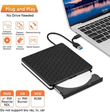 ZEWNĘTRZNY NAPĘD DVD Amicool, USB 3.0 Type-C CD DVD +/-RW NAGRYWARKA