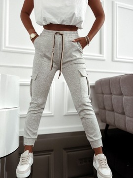 Spodnie dresy JOGGERY bojówki DRESOWE modny fason FB28 szary M/L