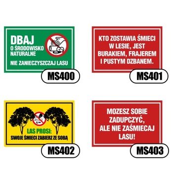 Tabliczka PCV 32x21 Śmieci Zabierz ze Sobą Wzory