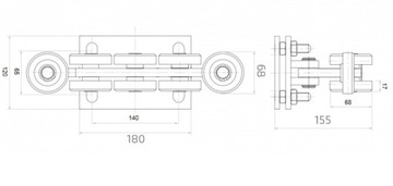 РОЛИКОВАЯ ТЕЛЕЖКА ДЛЯ ОТКАТНЫХ ВОРОТ 80X80X5 8р