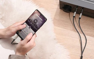 АУДИОКАБЕЛЬ С ПРОЧНЫМ ЗЕЛЕНЫМ ПРОВОДОМ, 1X TRS 3,5 ММ - 2X TS 6,35 ММ, 3М В ПЛЕТЕКЕ