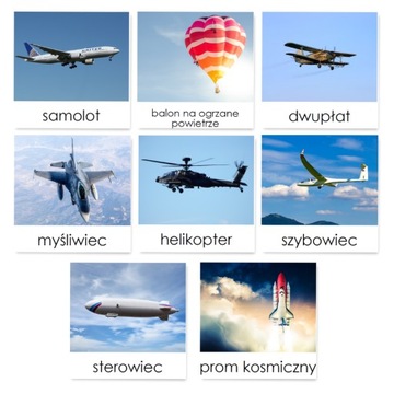Karty trójdzielne TRANSPORT POWIETRZNY samoloty x8