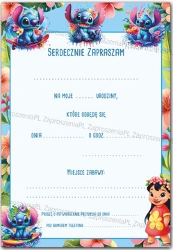 Zaproszenia na Urodziny dla Dzieci Urodzinowe LILO I STICH z Kopertą