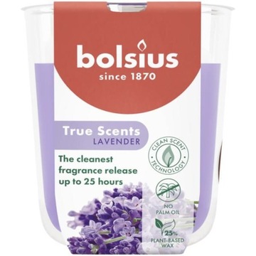 Świeca zapachowa w szkle 80/73 Bolsius True Scents LAWENDA - liliowa - 25h