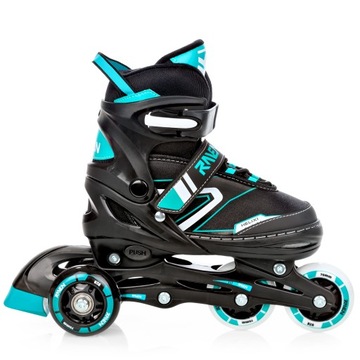 Rolki Łyżwy Wrotki 4w1 Regulowane RAVEN Helixi Black/Mint 34-37 Kółko LED