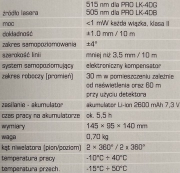 PRO Laser płaszczyznowy 4D 4x360st. LK-4DG zielony