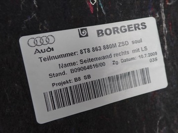 фото thumb №9, Обивка боковина багажника правая сторона audi a5 8t 8t8863880m
