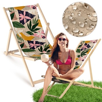 Leżak Plażowy Bukowy FLORAL COLLAGE Balkonowy Plażowy Ogrodowy