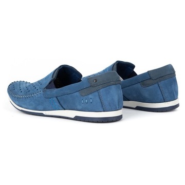 Buty męskie skórzane mokasyny wsuwane na lato ażurowe 876L niebieskie 47