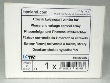 3-ФАЗНЫЙ ДАТЧИК ПОСЛЕДОВАТЕЛЬНОСТИ ФАЗ И ПОТЕРИ ФАЗЫ RS-MV32N LC