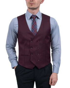 Kamizelka męska bordowa dwurzędowa elegancka Slim Fit - 60