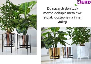 16 Doniczka DUO dwukolorowa ŁOSOSIOWA z podstawką CZARNA nowoczesna glamour