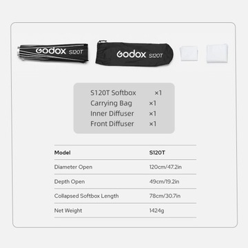 Godox S120T 120 см/47,2 дюйма быстросъемный софтбокс зонтичного типа