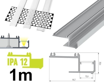 СВЕТОДИОДНЫЙ ПРОФИЛЬ ДЛЯ ПОТОЛКА ШТУКАТУРКА 1М IPA12 СЕРЕБРЯНЫЙ