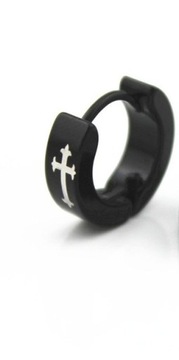 Серьга из черной стали 1,3 см ART, золотой крестик