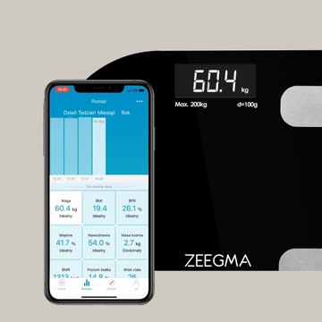 Аналитические весы напольные BMI 17в1 BLACK LCD SMART 200кг ZEEGMA