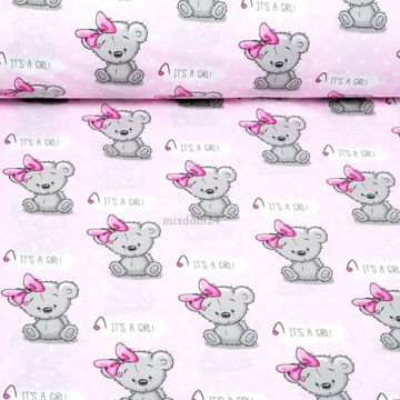 Мишка Тедди из ткани Girl GIRL на розовом фоне wz1390