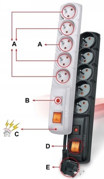 УДЛИНИТЕЛЬ ACAR F5 ПИТАНИЕ 5 РОЗЕТОК 3м