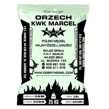 Уголь из польского ореха KWK MARCEL 30MJ MEGA CALORIC Мешки 20x25кг=500кг