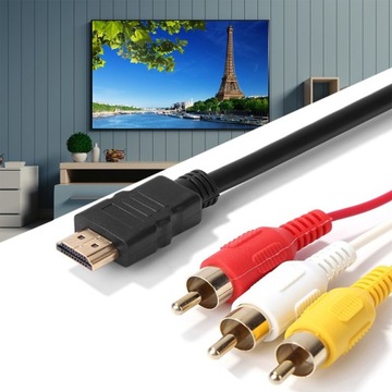 KABEL ADAPTER PRZEJŚCIÓWKA PRZEWÓD 3X RCA CINCH HDMI 2.0 AUDIO VIDEO 1,5M