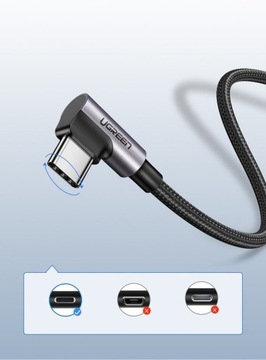 UGREEN KABEL KĄTOWY 90° USB-A USB-C QC 3.0 3A WYTRZYMAŁY PRZEWÓD 2M