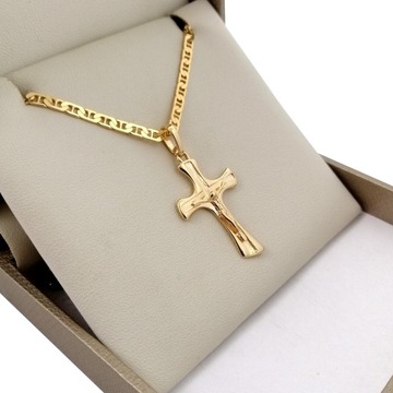 ZŁOTY ŁAŃCUSZEK KOMUNIA SPLOT GUCCI + KRZYŻYK 925 DLA WNUKA, WNUCZKI