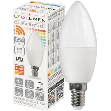 E14 Светодиодная лампа CANDLE C37 5 Вт=45 Вт 554 лм RGB CCT 160° WIFI TUYA SMART LIFE