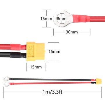Кабель с разъемом «мама» XT60 к уплотнительному кольцу, 1 м, 12AWG