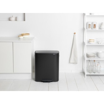 Brabantia Контейнер для мусора 60 л, 2 чаши, нержавеющая сталь, черная педаль