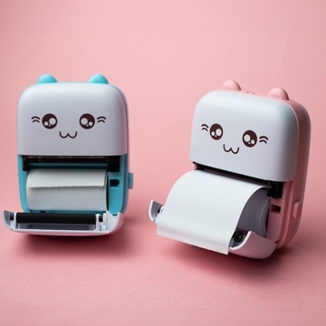 DRUKUŚ MINI KOTEK PINK Термопринтер BLUETOOTH + 5 терморулонов