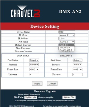 ChauvetDJ DMX-AN2, шлюз ArtNet SACN
