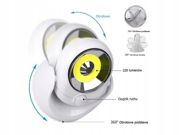 LAMPKA LED COB 360 NA BATERIE Z CZUJNIKIEM RUCHU