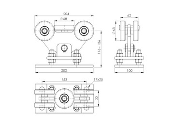 Тележка для 5 роликовых ворот 80x8 оцинкованная сталь