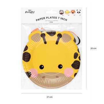 Talerzyki zwierzątka safari papierowe tygrys żyrafa zebra panda urodziny x4
