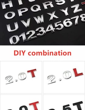 1 szt. 3D Metal 45mm 25mm DIY litery alfabetu godło numery chromowane