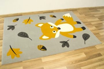 100х150 см КОВЕР СЕРЫЙ МЕД LUNA KIDS В ЛЕСНОМ СТИЛЕ FOX LEAVES