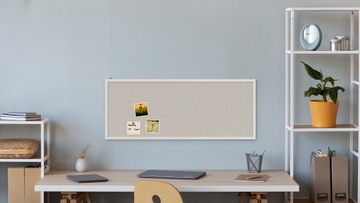 Tablica korkowa biały kolor korka 100x40 cm rama drewniana BIAŁA