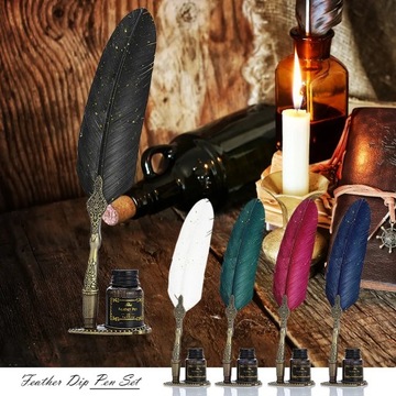Vintage Calligraphy Feather Dip Fountain Pen Sets Ink Stationery Quill