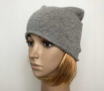 Czapka wełniana z dodatkiem kaszmiru, beanie oversize, wełna, kaszmir