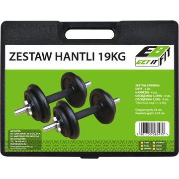 Чугунные гантели, 19 кг (2X9,5 кг), чемодан Eb Fit