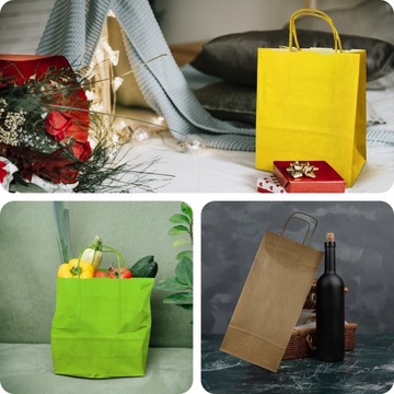 Torba torebka papierowa z uchwytem kraft 250x110x320 zielona 10szt.