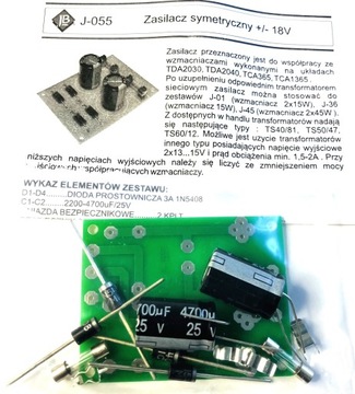 Zasilacz symetryczny +/-18V – zestaw do montażu diy kit JABel
