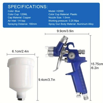 Kompaktowy pistolet malarski H2000, wysokie rozpylanie HVLP