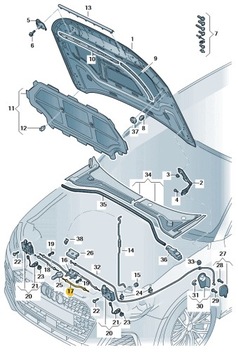 фото thumb №1, Тягa тяга -трос zamku капота перед ліва сторона audi a1 aso оригінал нова