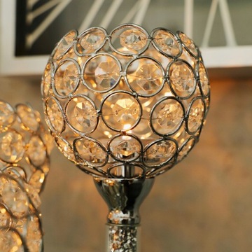 Świecznik Glamour Lampion Chrom Kryształ srebrny