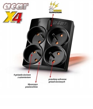 Удлинитель Acar X4, 4 розетки, 0,11 м, черный